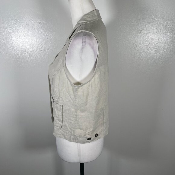 Christopher & Banks Vest Women's 6 Beige Linen Pockets Notch Lapel Button Front - Picture 6 of 15